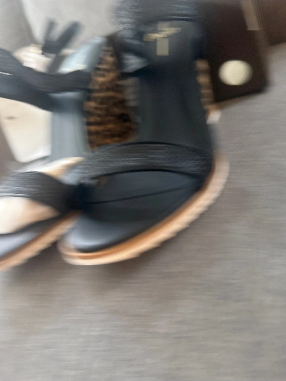 Paolo Black Wedge Sandal with Leopard-Print Heel